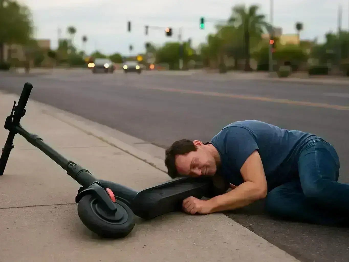 Glendale e-scooter accident scene with State Farm Stadium in background